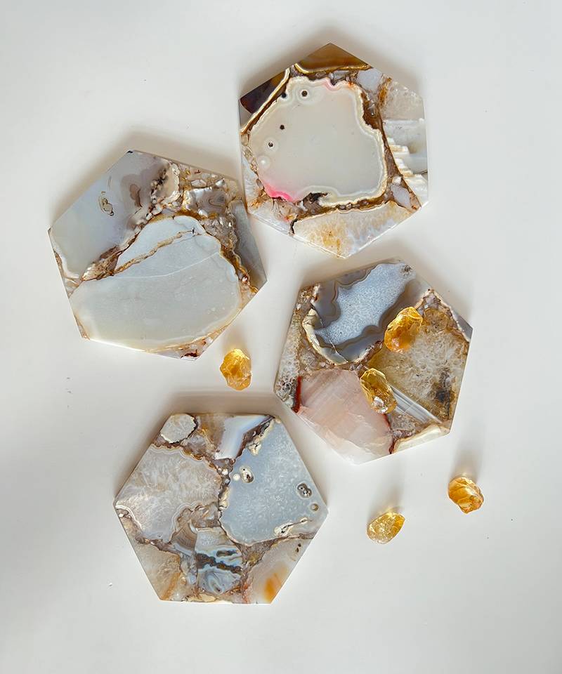 Brown Agate Hexagon Coaster (Set Of 4)