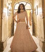 PEACH THREAD GOTA ZARKAN & ZARI EMBROIDERED CREPE FESTIVE BRIDAL WEDDING & PARTY WEAR SEMI STITCHED LEHENGA