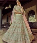 LIGHT GREEN SEQUINCE RESHAM & ZARI EMBROIDERED GEORGETTE FESTIVE BRIDAL WEDDING & PARTY WEAR SEMI STITCHED LEHENGA