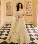 LIGHT YELLOW ZARKAN GOTA & DORI EMBROIDERED CREPE FESTIVE BRIDAL WEDDING & PARTY WEAR SEMI STITCHED LEHENGA