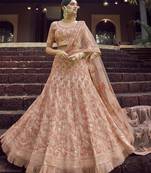 PEACH SEQUINCE & RESHAM EMBROIDERED GEORGETTE FESTIVE BRIDAL WEDDING & PARTY WEAR SEMI STITCHED LEHENGA