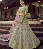 GREEN GOTA & RESHAM EMBROIDERED GEORGETTE FESTIVE BRIDAL WEDDING & PARTY WEAR SEMI STITCHED LEHENGA