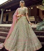 GREEN GOTA & RESHAM EMBROIDERED ORGANZA FESTIVE BRIDAL WEDDING & PARTY WEAR SEMI STITCHED LEHENGA