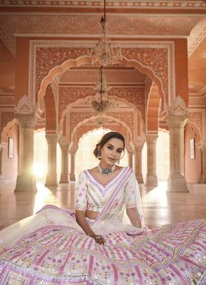 WHITE GOTA ZARKAN & THREAD EMBROIDERED ORGANZA FESTIVE BRIDAL WEDDING & PARTY WEAR SEMI STITCHED LEHENGA 2