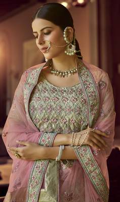GREEN GOTA & RESHAM EMBROIDERED GEORGETTE FESTIVE BRIDAL WEDDING & PARTY WEAR SEMI STITCHED LEHENGA 2