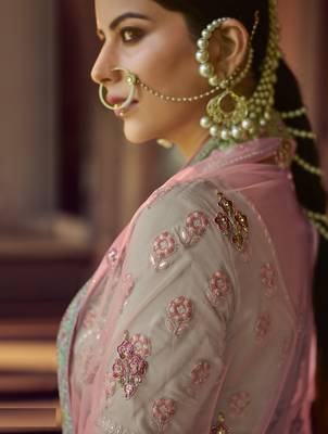 GREEN GOTA & RESHAM EMBROIDERED GEORGETTE FESTIVE BRIDAL WEDDING & PARTY WEAR SEMI STITCHED LEHENGA 3