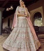 OFF WHITE SEQUINCE RESHAM & ZARI EMBROIDERED GEORGETTE FESTIVE BRIDAL WEDDING & PARTY WEAR SEMI STITCHED LEHENGA