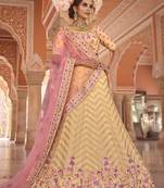YELLOW ZARI ZARKAN & THREAD EMBROIDERED GEORGETTE FESTIVE BRIDAL WEDDING & PARTY WEAR SEMI STITCHED LEHENGA