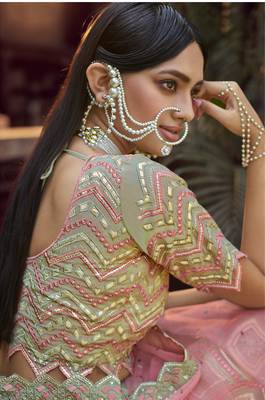 GREEN GOTA & RESHAM EMBROIDERED ORGANZA FESTIVE BRIDAL WEDDING & PARTY WEAR SEMI STITCHED LEHENGA 5