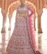 GREY ZARI ZARKAN & THREAD EMBROIDERED CREPE FESTIVE BRIDAL WEDDING & PARTY WEAR SEMI STITCHED LEHENGA