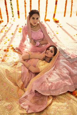 YELLOW GOTA ZARKAN & THREAD EMBROIDERED ORGANZA FESTIVE BRIDAL WEDDING & PARTY WEAR SEMI STITCHED LEHENGA 5
