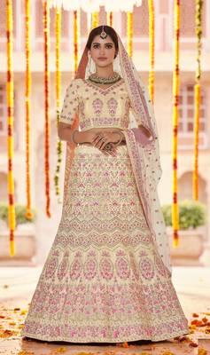 YELLOW SEQUINCE ZARKAN & THREAD EMBROIDERED CREPE FESTIVE BRIDAL WEDDING & PARTY WEAR SEMI STITCHED LEHENGA 1