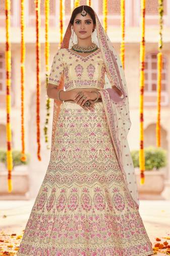 YELLOW SEQUINCE ZARKAN & THREAD EMBROIDERED CREPE FESTIVE BRIDAL WEDDING & PARTY WEAR SEMI STITCHED LEHENGA