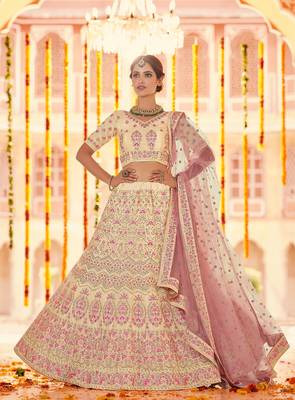 YELLOW SEQUINCE ZARKAN & THREAD EMBROIDERED CREPE FESTIVE BRIDAL WEDDING & PARTY WEAR SEMI STITCHED LEHENGA 2