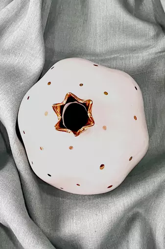 Opulent Aura: Handcrafted Off-White Pomegranate Home Decor with Gold-Plated Crown
