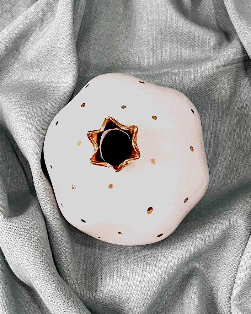 Opulent Aura: Handcrafted Off-White Pomegranate Home Decor with Gold-Plated Crown