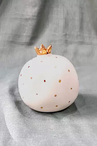 Opulent Aura: Handcrafted Off-White Pomegranate Home Decor with Gold-Plated Crown