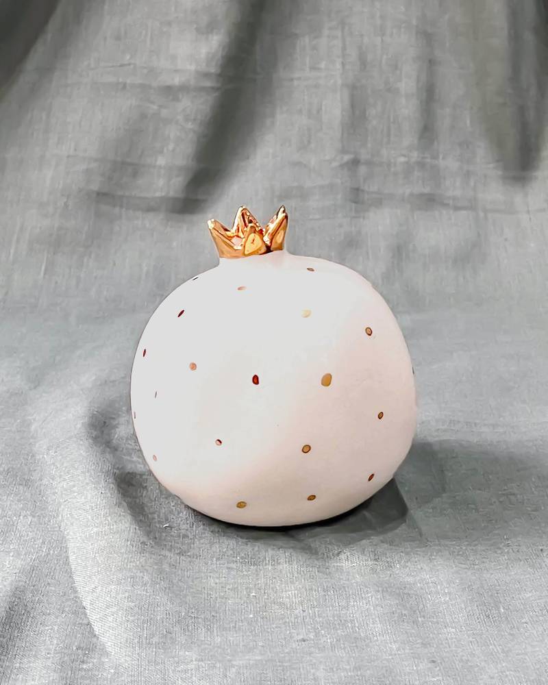 Opulent Aura: Handcrafted Off-White Pomegranate Home Decor with Gold-Plated Crown