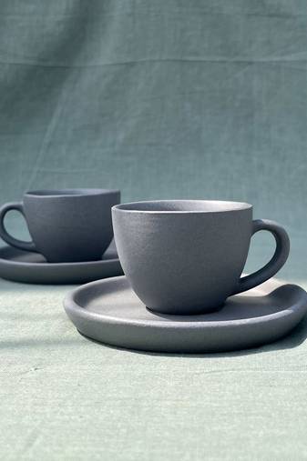 Minimalist Elegance: Handmade Dark Gray Matt Finish Espresso Cup and Saucer Set for Short Macchiato