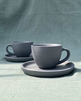 Minimalist Elegance: Handmade Dark Gray Matt Finish Espresso Cup and Saucer Set for Short Macchiato 1