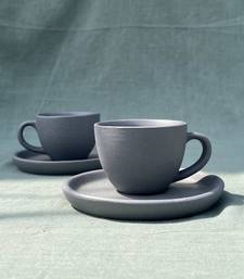 Minimalist Elegance: Handmade Dark Gray Matt Finish Espresso Cup and Saucer Set for Short Macchiato