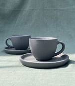 Minimalist Elegance: Handmade Dark Gray Matt Finish Espresso Cup and Saucer Set for Short Macchiato