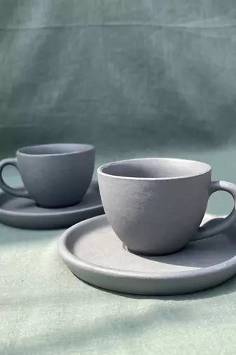Minimalist Elegance: Handmade Dark Gray Matt Finish Espresso Cup and Saucer Set for Short Macchiato