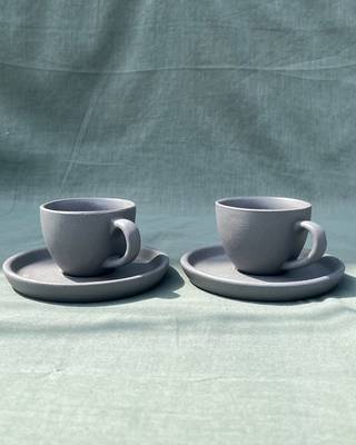 Minimalist Elegance: Handmade Dark Gray Matt Finish Espresso Cup and Saucer Set for Short Macchiato 3