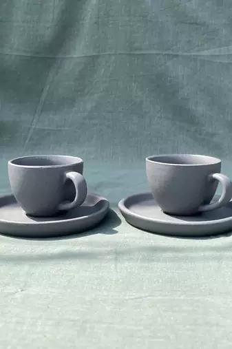 Minimalist Elegance: Handmade Dark Gray Matt Finish Espresso Cup and Saucer Set for Short Macchiato