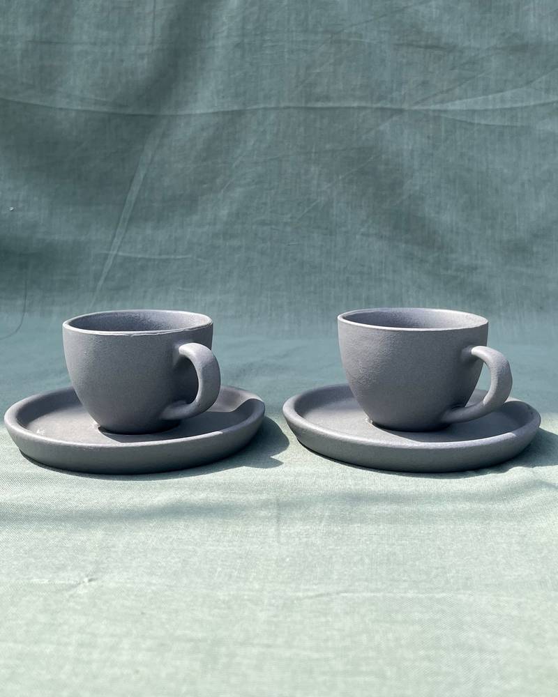 Minimalist Elegance: Handmade Dark Gray Matt Finish Espresso Cup and Saucer Set for Short Macchiato