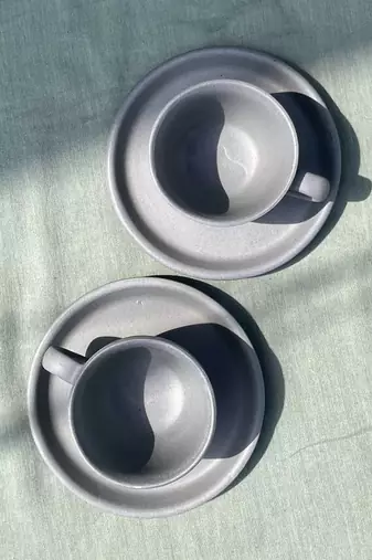 Minimalist Elegance: Handmade Dark Gray Matt Finish Espresso Cup and Saucer Set for Short Macchiato