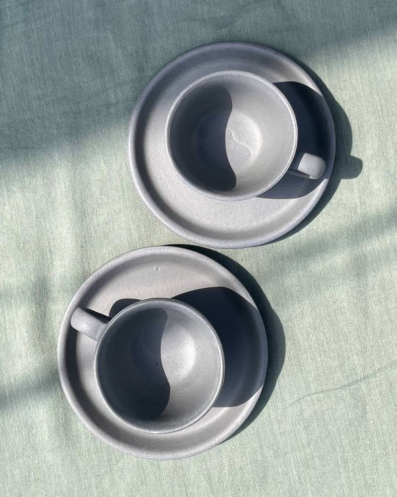 Minimalist Elegance: Handmade Dark Gray Matt Finish Espresso Cup and Saucer Set for Short Macchiato