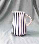 Artistic Finesse: Hand-Painted Blue Stripes on Ivory White Ceramic Milk/Cream Pitcher