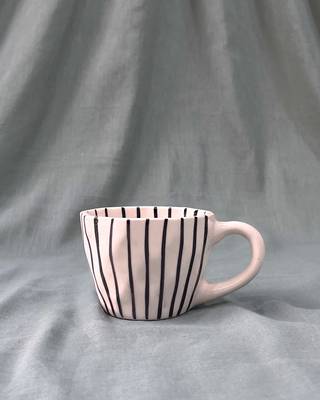 Harmony in Contrast: Hand-Painted Black Vertical Lines on Ivory-White Ceramic Mug, Inside and Out 1