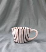 Harmony in Contrast: Hand-Painted Black Vertical Lines on Ivory-White Ceramic Mug, Inside and Out