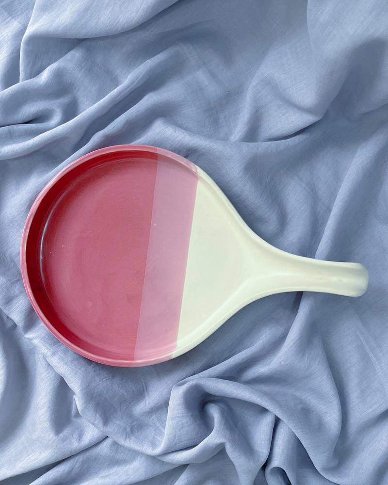 Tricolor Delight: Matte White, Pink, and Dark Pink Serving Baking Pizza Tray