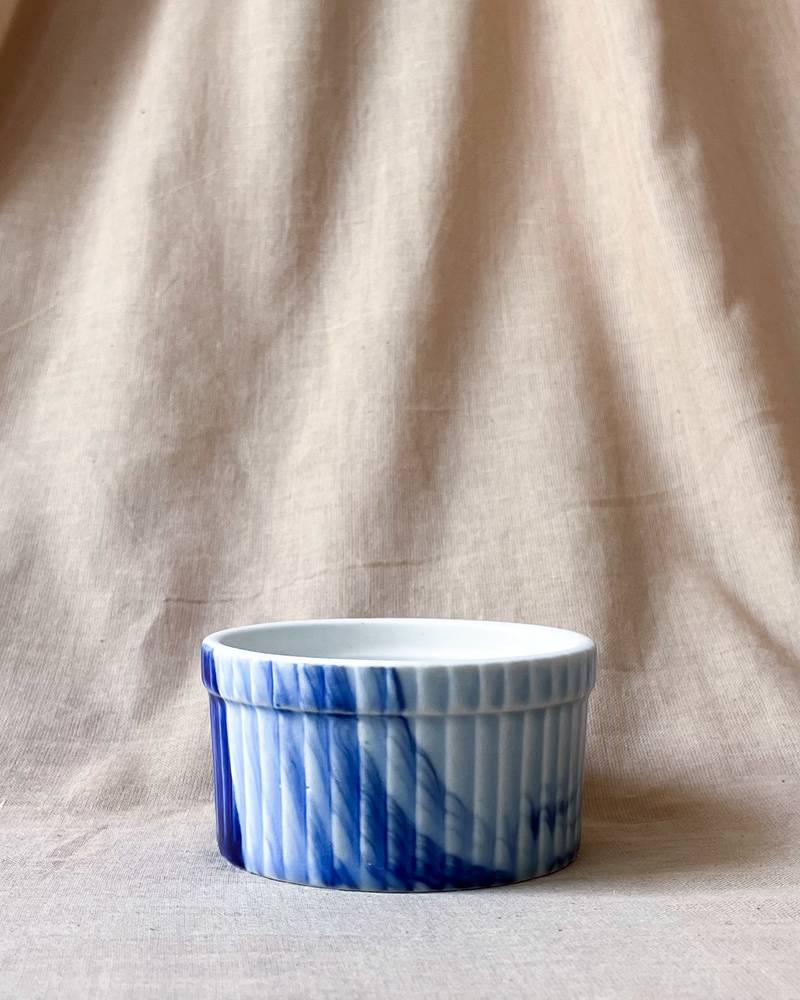 Artistic Flair: Hand-Painted Blue and White Ceramic Ramekin Bowl for Baking Souffls, Desserts, and Puddings