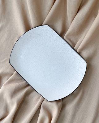 Effortless Elegance: Elongated Matt Ivory White Serving Tray with Unique Black Speckles and Rim 2