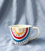 Radiant Spectrum: Hand-Painted, Hand-Glazed Ivory White Mug with Vibrant Rainbow Colors