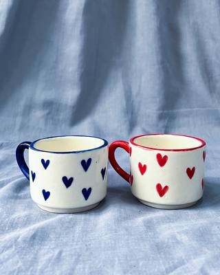 Heartfelt Elegance: Ivory White Mug with Blue Heart, Blue Rim, and Blue Handle 1