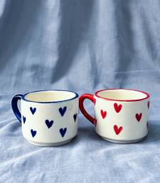 Heartfelt Elegance: Ivory White Mug with Blue Heart, Blue Rim, and Blue Handle