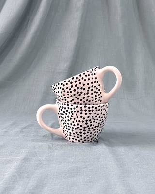 Whimsical Dot Dance: Handmade Ceramic Mug with Contrasting Polka Dots 3