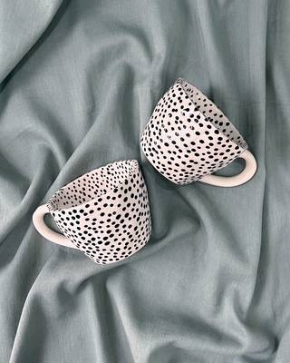 Whimsical Dot Dance: Handmade Ceramic Mug with Contrasting Polka Dots 4