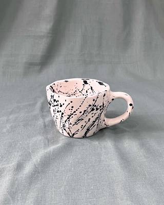 Ink Splatter Harmony: Handcrafted Ceramic Mug with Contrasting Black Splatters Inside 1