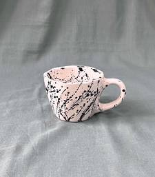 Ink Splatter Harmony: Handcrafted Ceramic Mug with Contrasting Black Splatters Inside