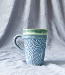 Artisan Crafted: Hand-Glazed and Hand-Textured Light Blue and Light Green Coffee Mug