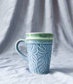 Artisan Crafted: Hand-Glazed and Hand-Textured Light Blue and Light Green Coffee Mug
