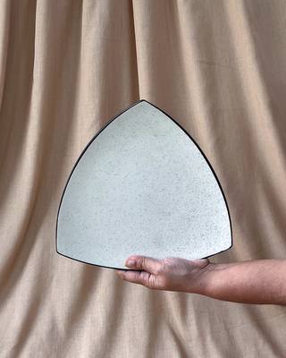 Handcrafted Triangular Matt Ivory White Serving Tray with Unique Black Speckles and Rim 1
