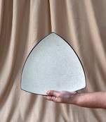 Handcrafted Triangular Matt Ivory White Serving Tray with Unique Black Speckles and Rim
