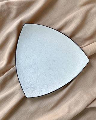 Handcrafted Triangular Matt Ivory White Serving Tray with Unique Black Speckles and Rim 3